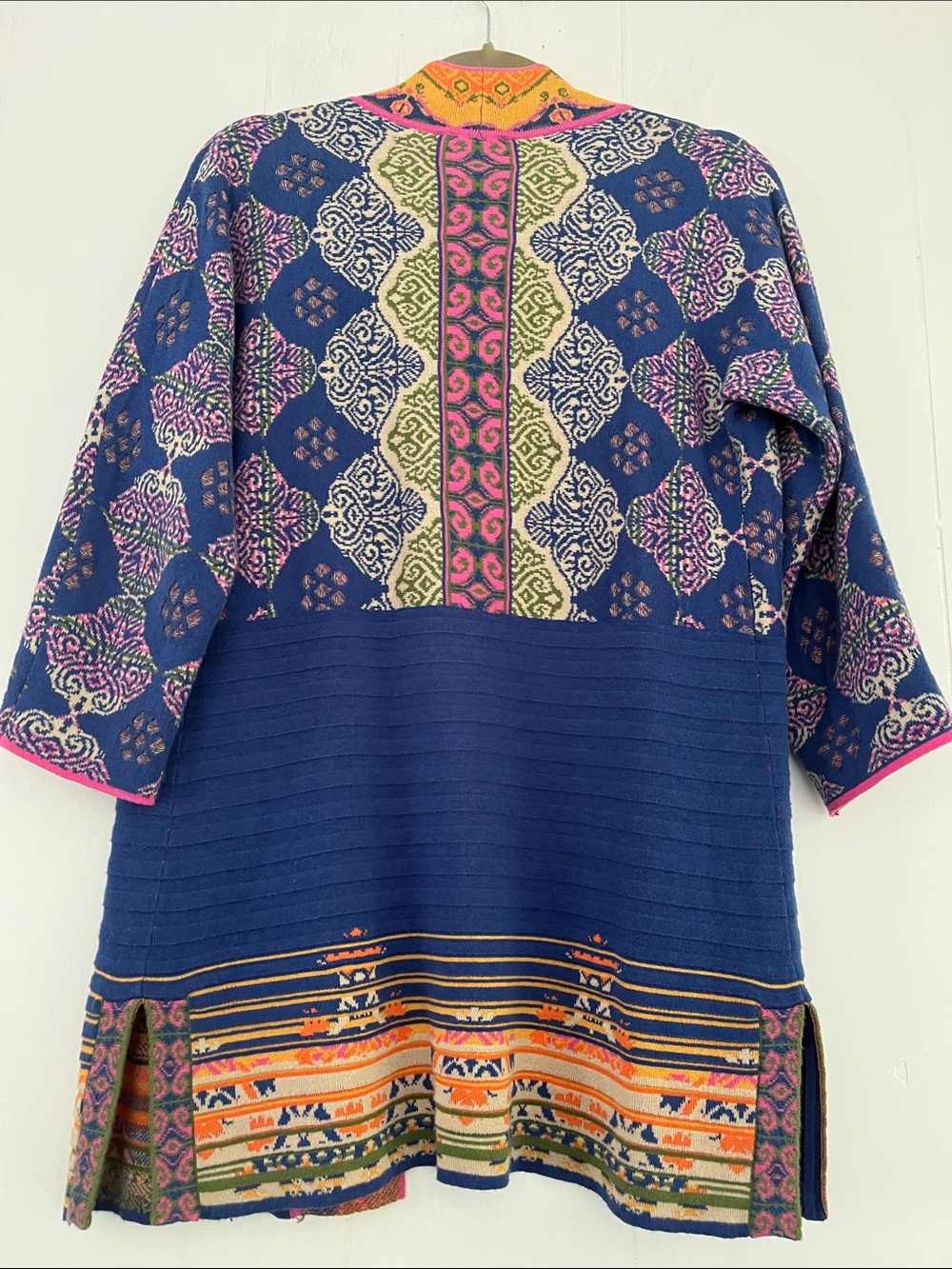 Peck & Peck Boho Royal Blue Mustard Yellow Pink Floral Open Cardigan Size Small - Picture 8 of 12